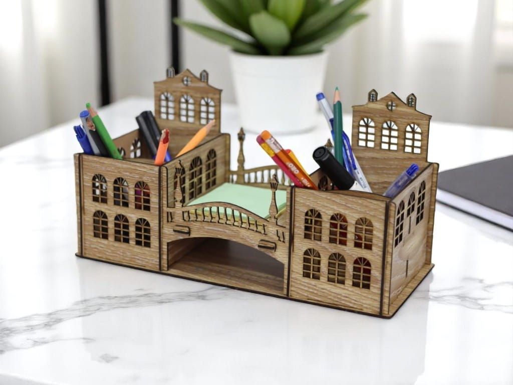 Laser Cut Bridge Shaped Desk Organizer