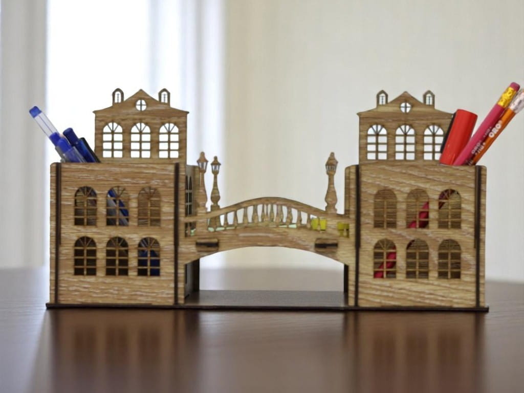 Laser Cut Bridge Shaped Desk Organizer