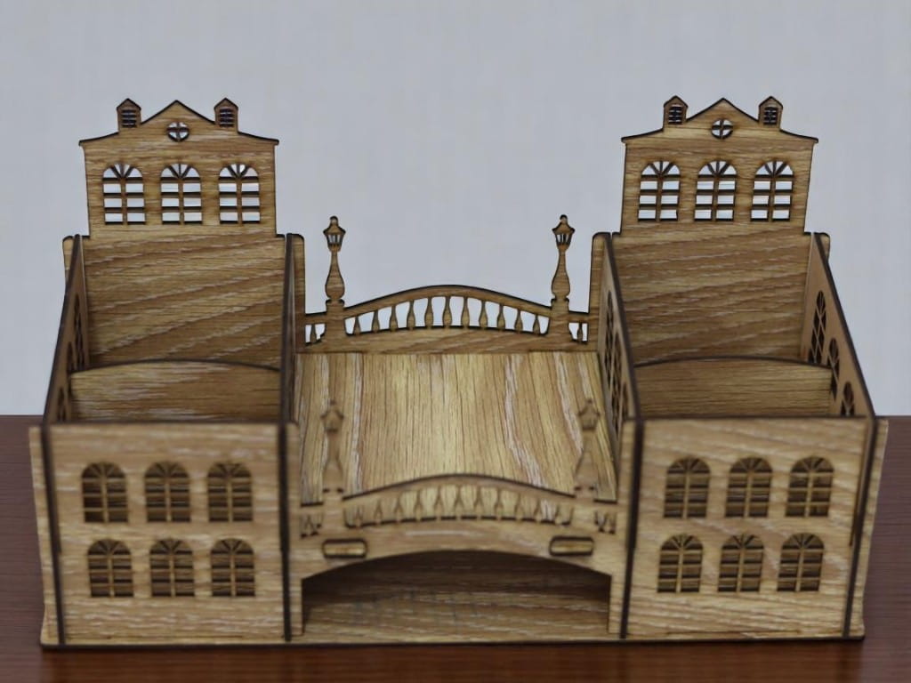 Laser Cut Bridge Shaped Desk Organizer