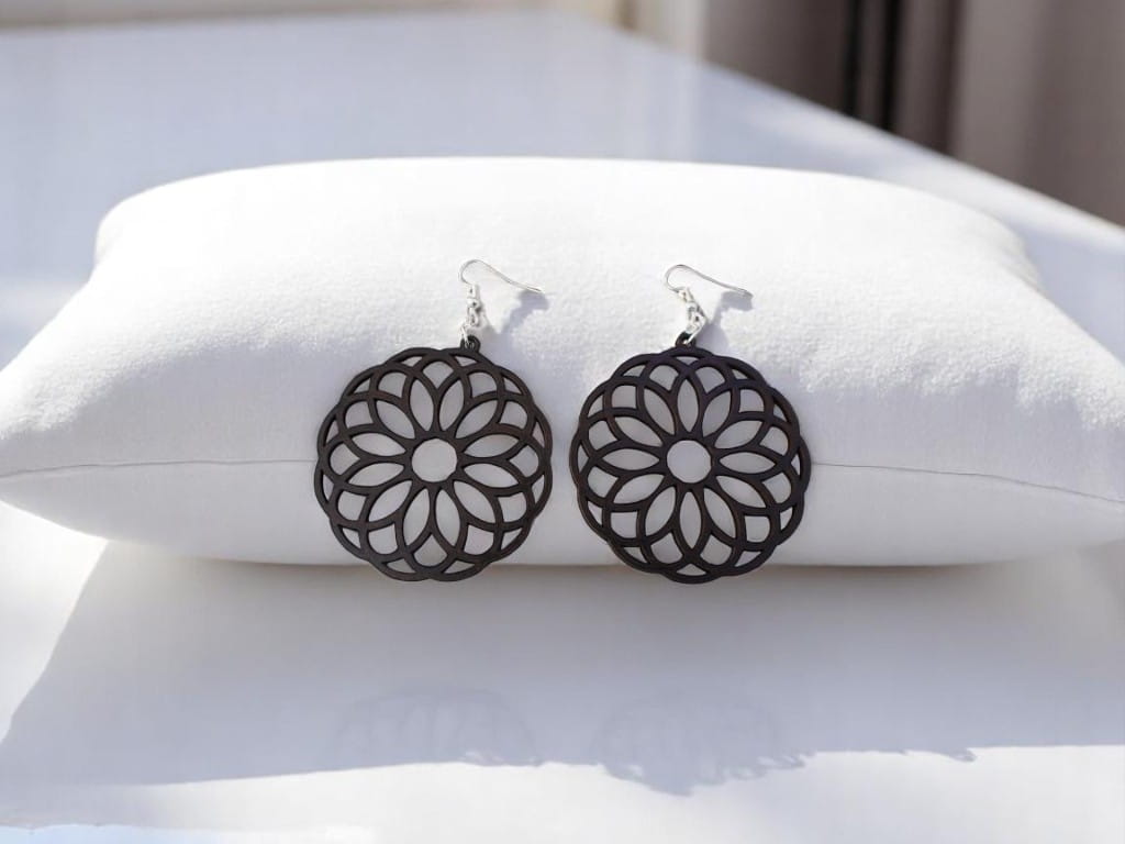 Laser Cut Wooden Mandala Earrings