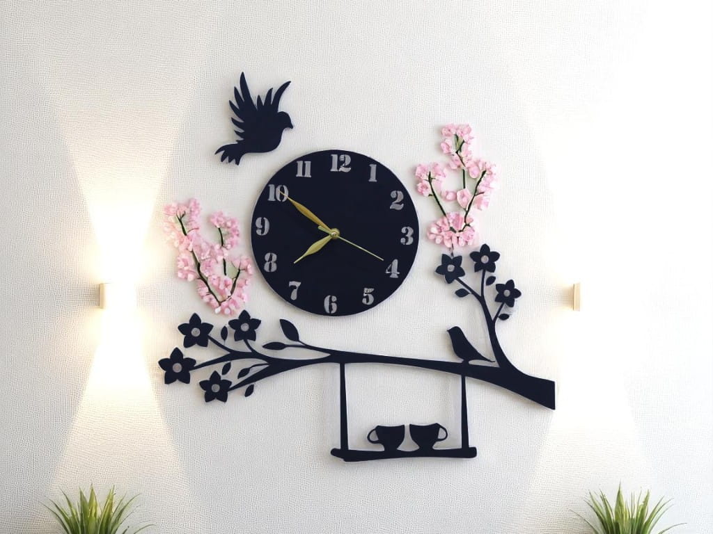 Laser Cut Tree with Birds Wooden Wall Clock