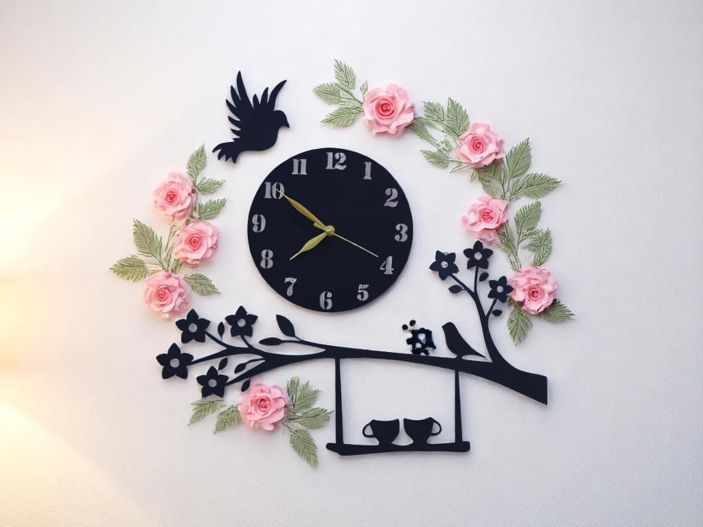 Laser Cut Tree with Birds Wooden Wall Clock