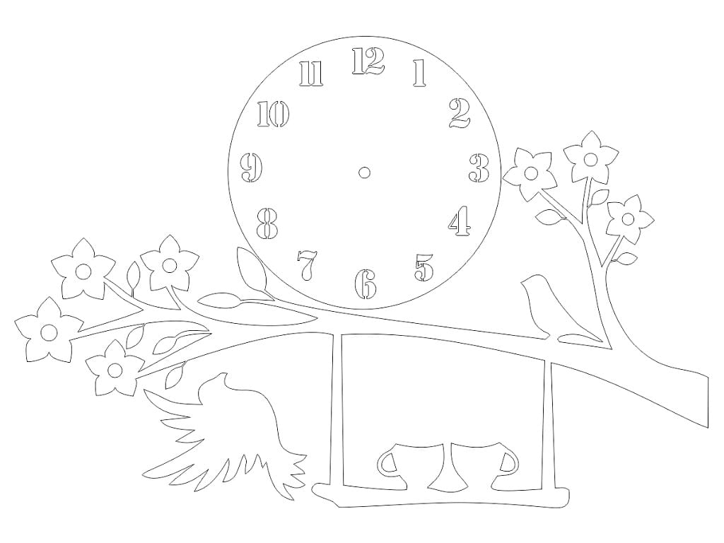 Laser Cut Tree with Birds Wooden Wall Clock