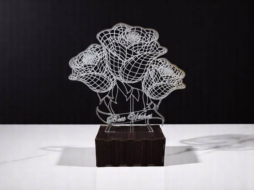 Laser Cut Roses with Best Wishes 3D illusion Lamp