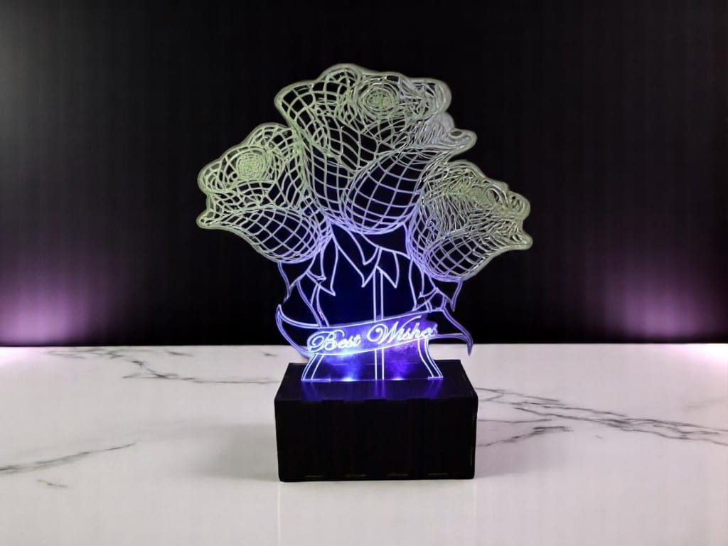 Laser Cut Roses with Best Wishes 3D illusion Lamp