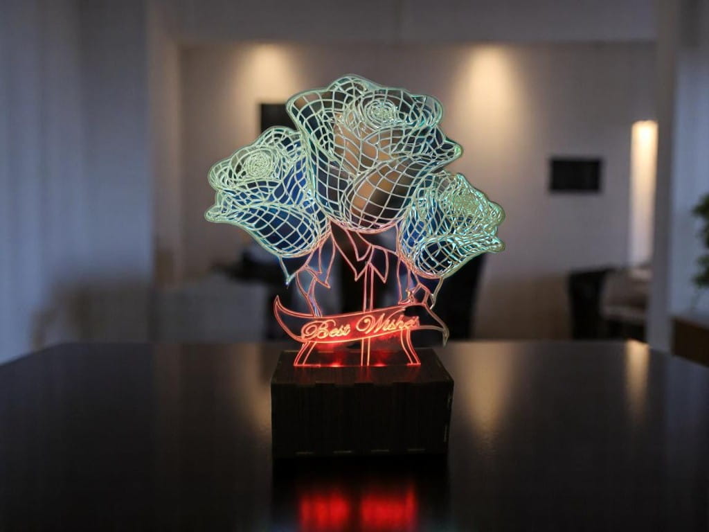 Laser Cut Roses with Best Wishes 3D illusion Lamp