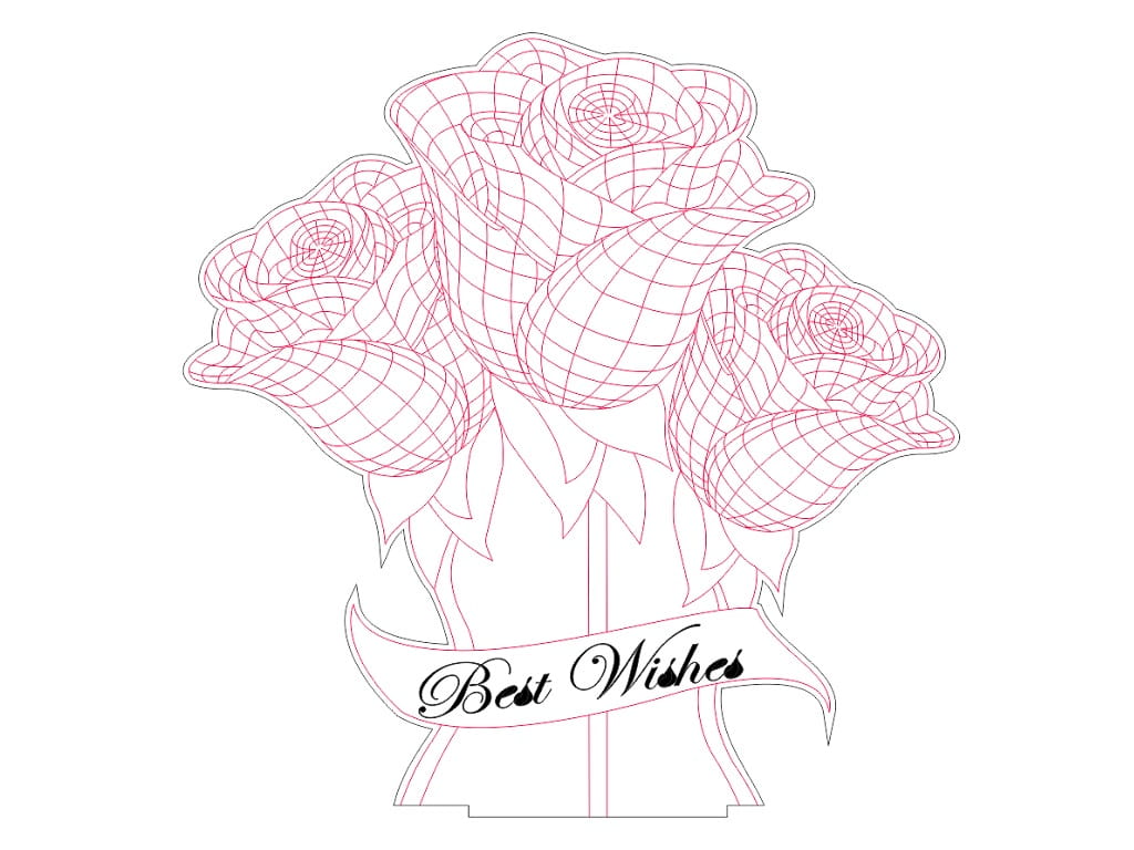 Laser Cut Roses with Best Wishes 3D illusion Lamp
