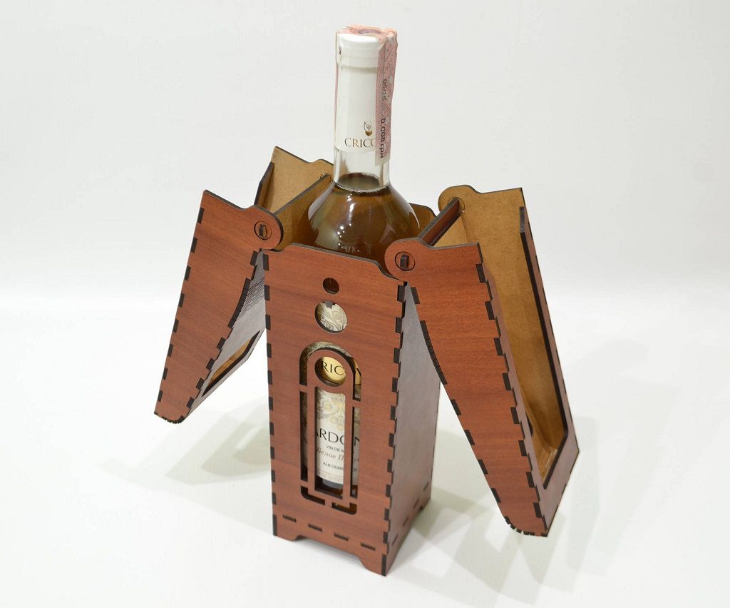 Laser Cut Wine Bottle Carrier Box