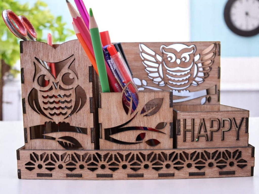 Laser Cut Wooden Owl Desk Organiser