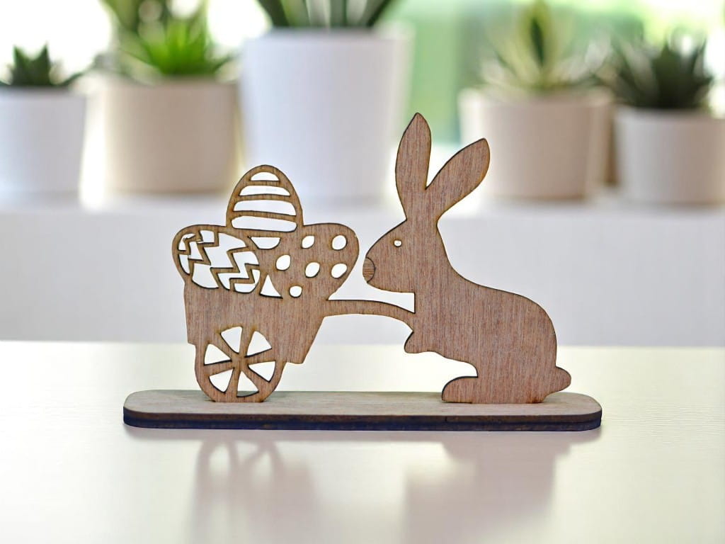 Laser Cut Wooden Rabbit Figurine with Cart Easter Decoration