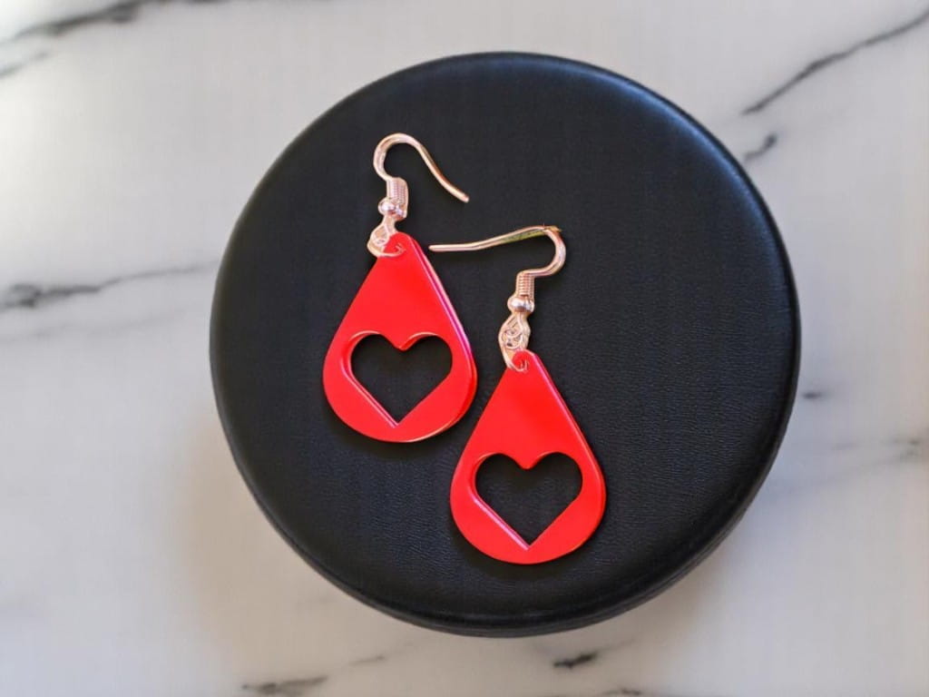 Laser Cut Teardrop Heart Dangle Earrings