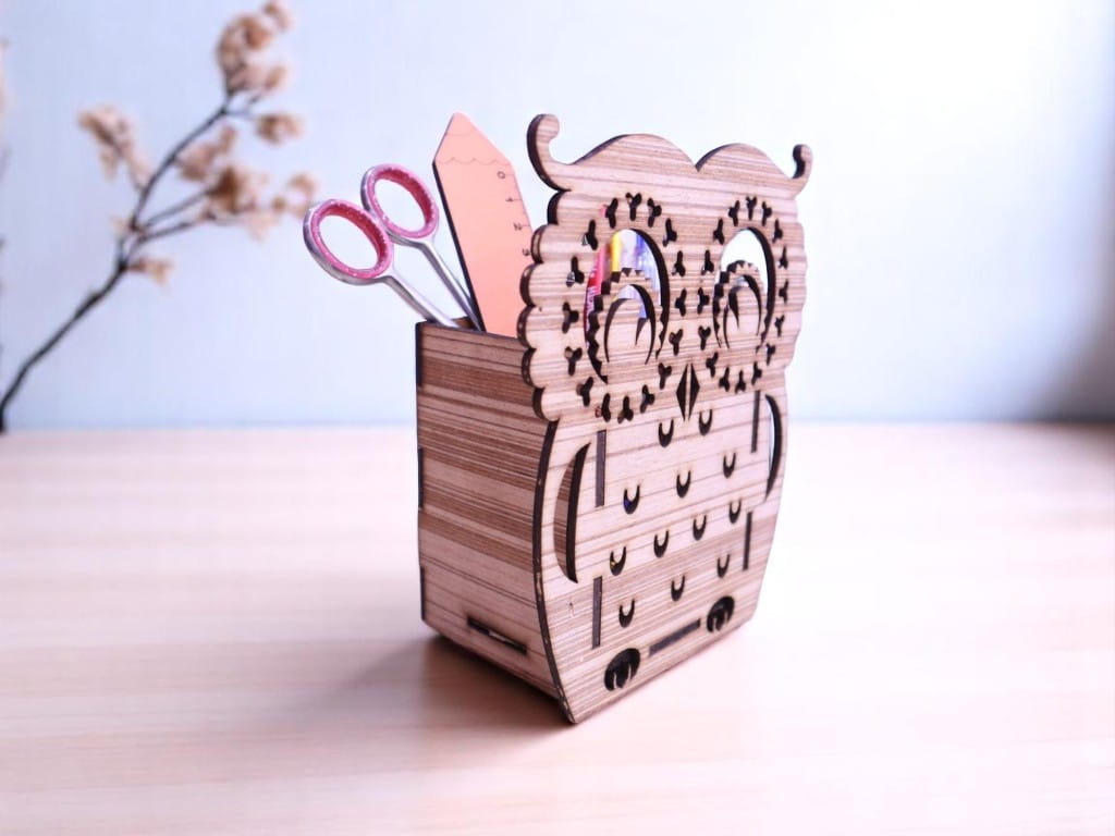 Laser Cut Owl Shaped Pencil Holder