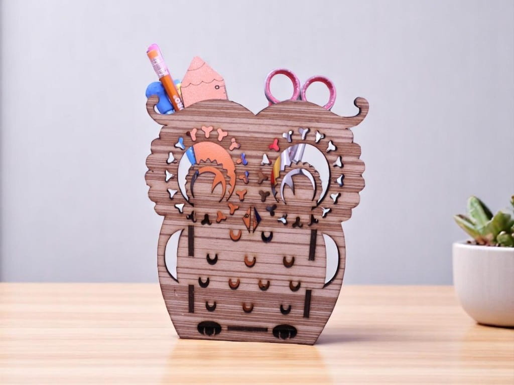 Laser Cut Owl Shaped Pencil Holder