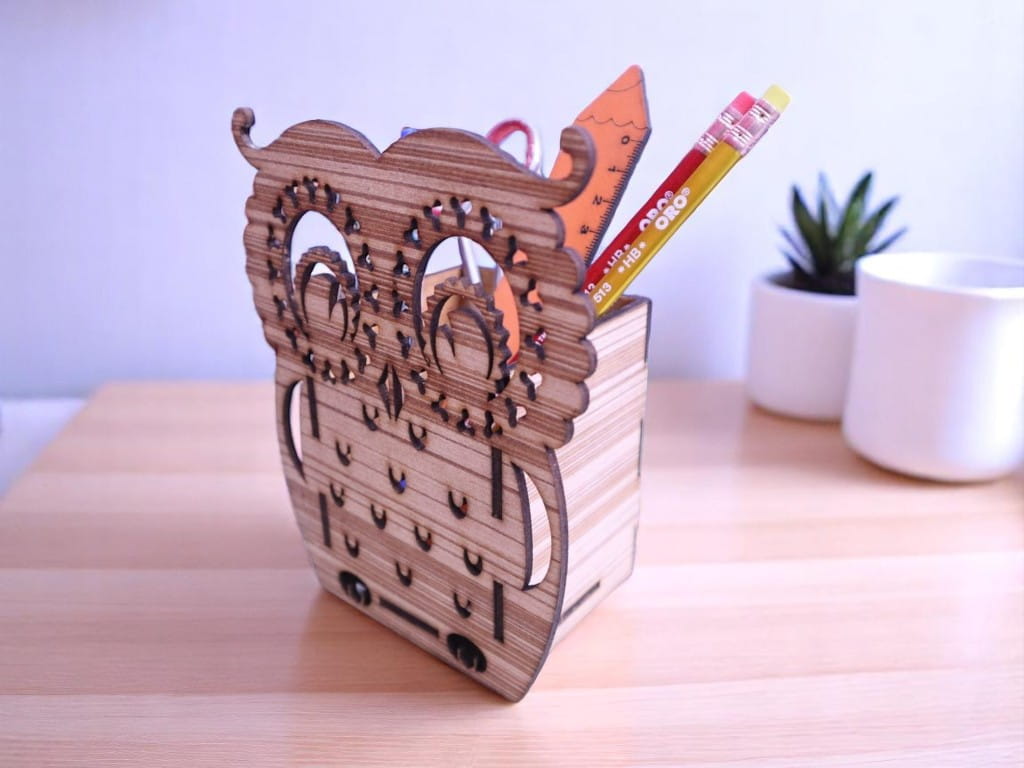 Laser Cut Owl Shaped Pencil Holder