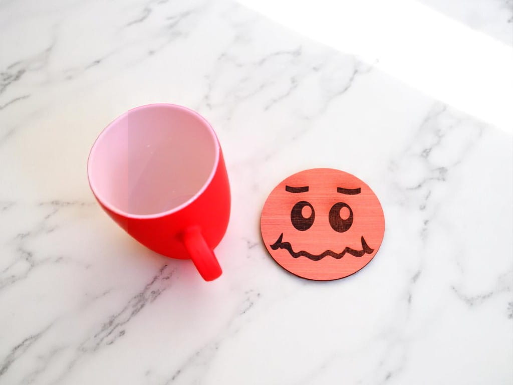 Laser Cut Smiley Face Wooden Coaster