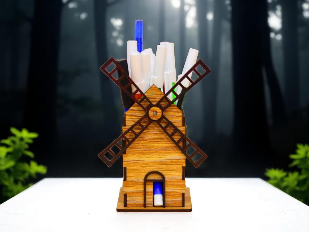 Laser Cut Windmill Shape Pen Pencil Holder