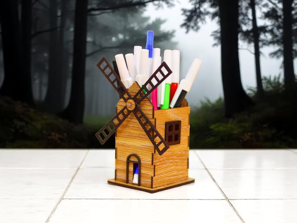 Laser Cut Windmill Shape Pen Pencil Holder