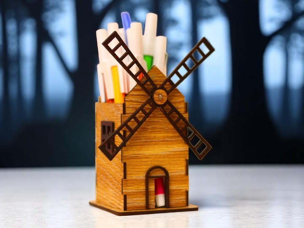 Laser Cut Windmill Shape Pen Pencil Holder