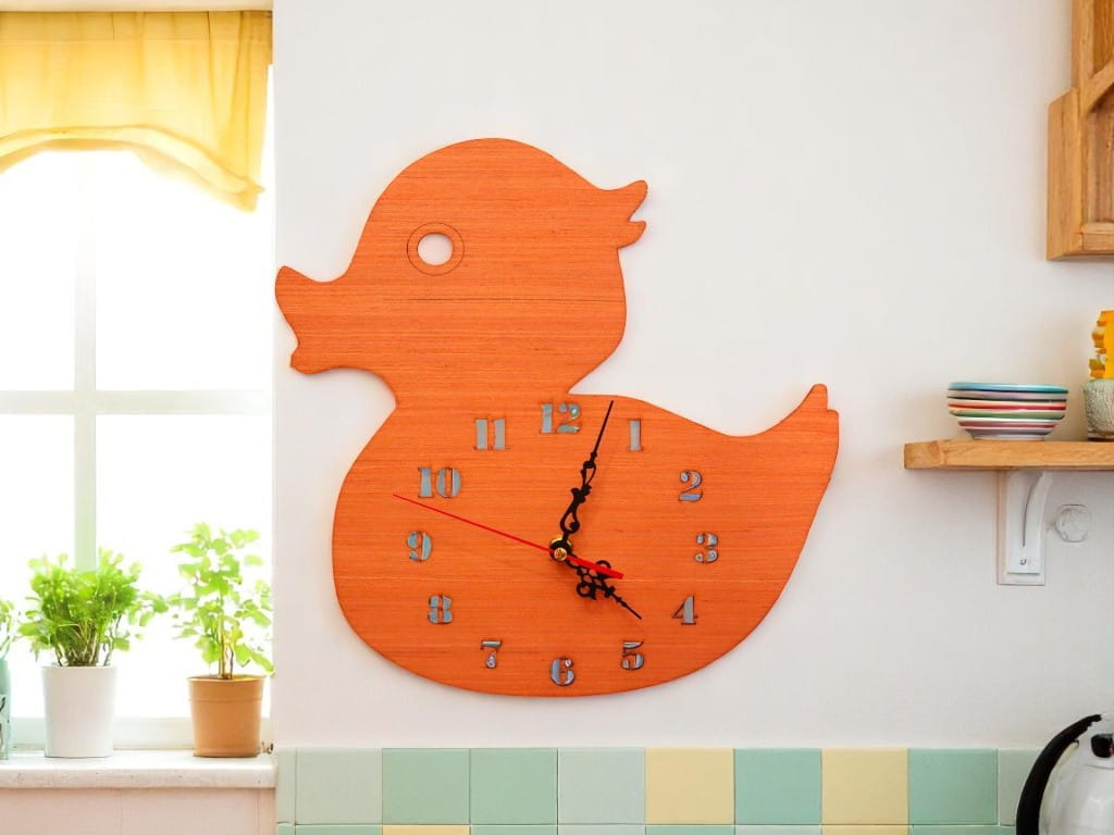 Laser Cut Duck Shape Wall Clock for Kids Room