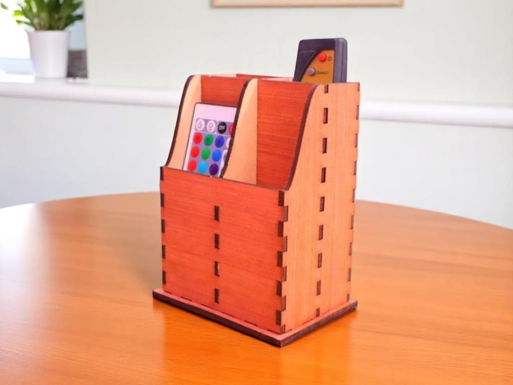 Laser Cut Wooden Remote Control Caddy