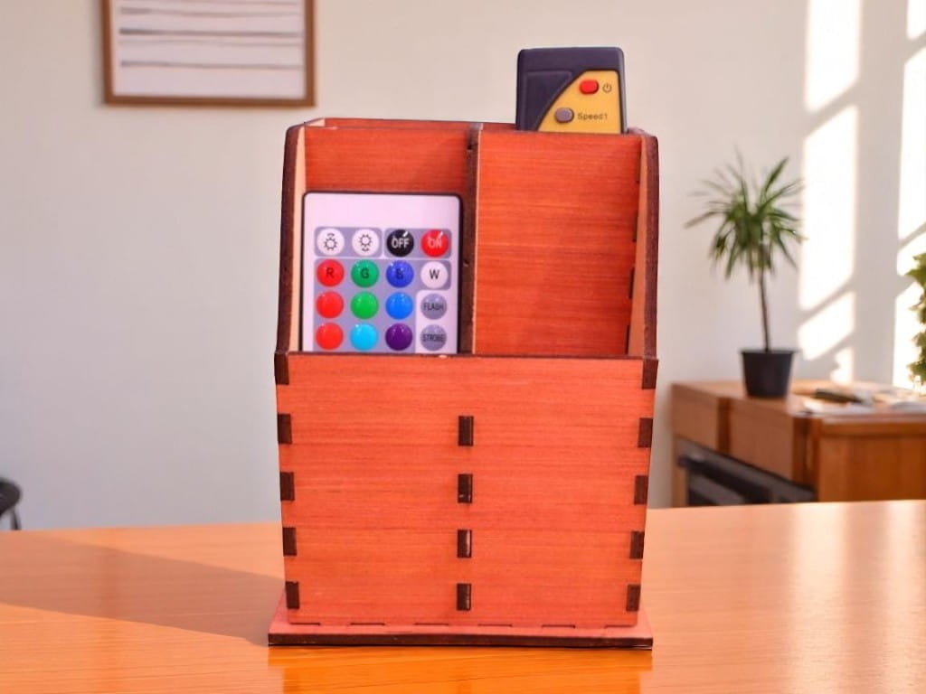 Laser Cut Wooden Remote Control Caddy