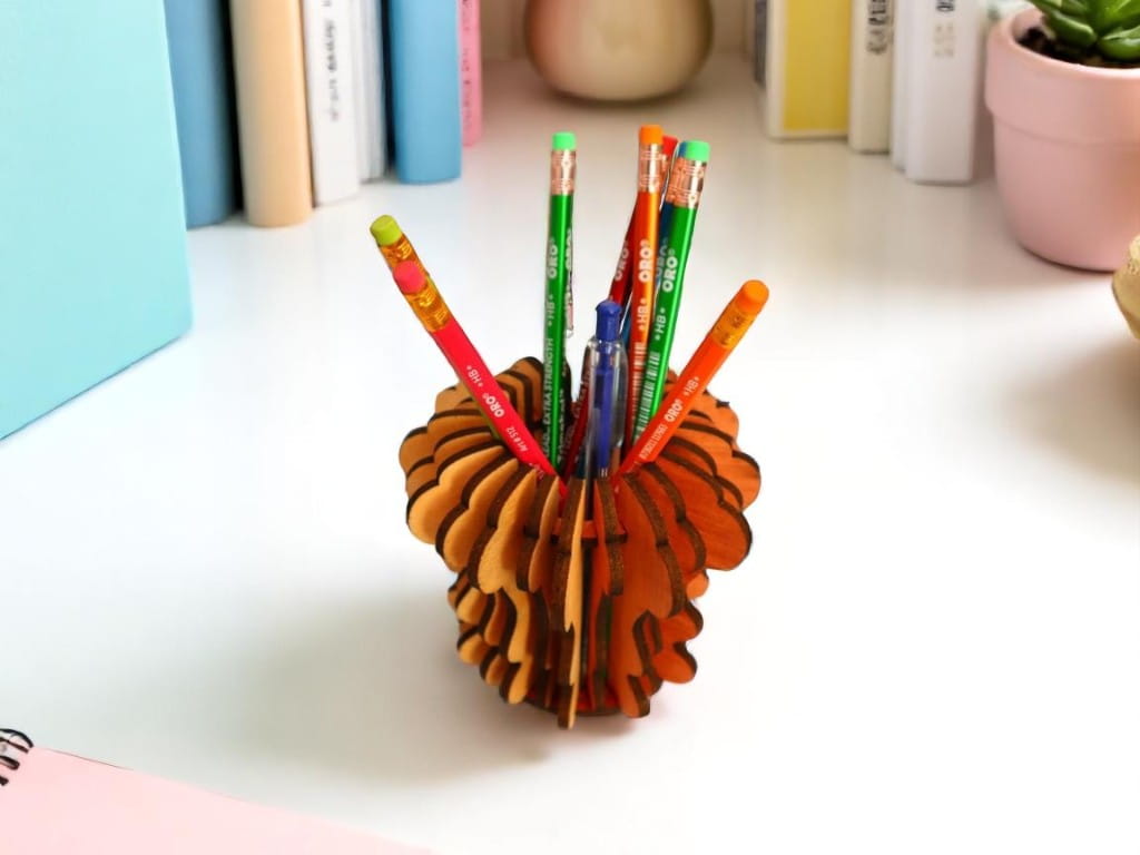 Laser Cut Wooden Layered Pencil Holder