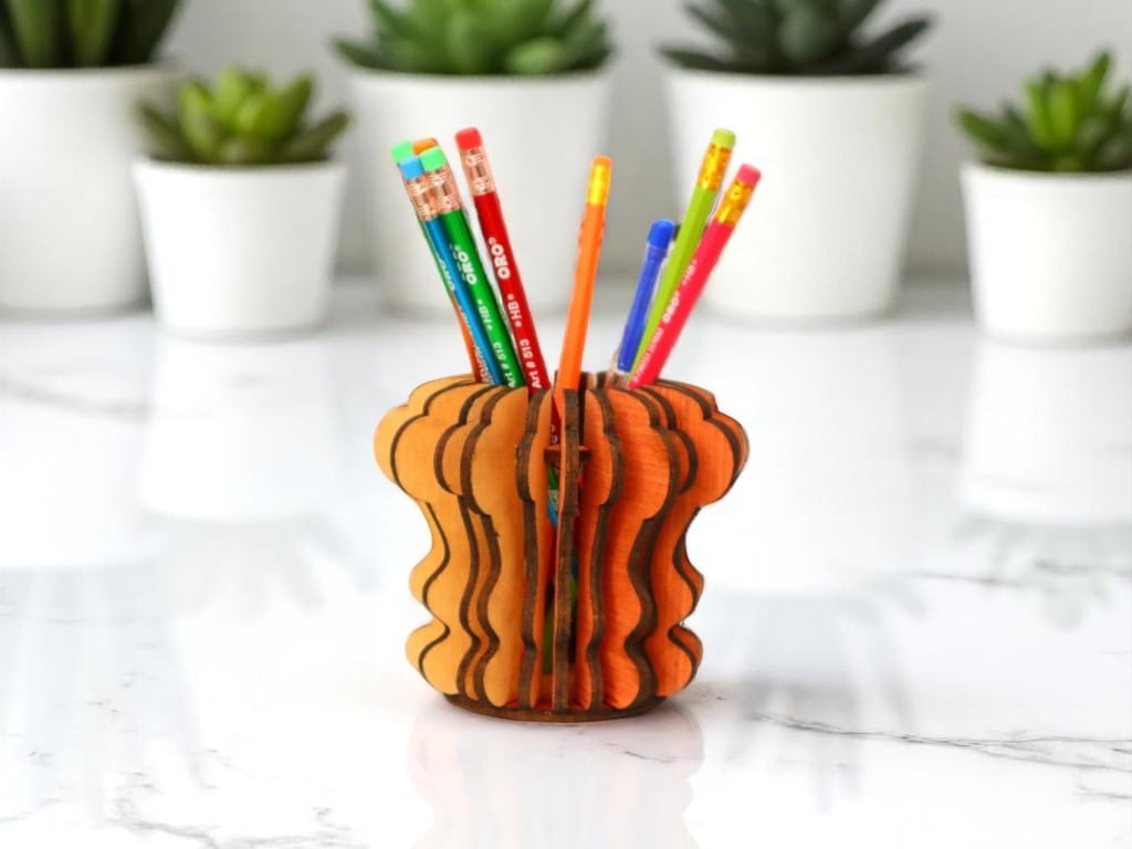 Laser Cut Wooden Layered Pencil Holder