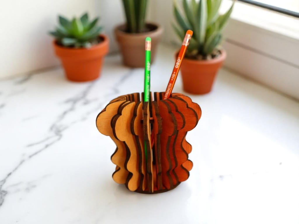 Laser Cut Wooden Layered Pencil Holder