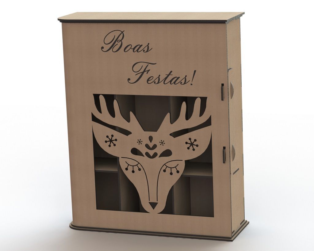 Laser Cut Wooden Wine Christmas Gift Pack Box