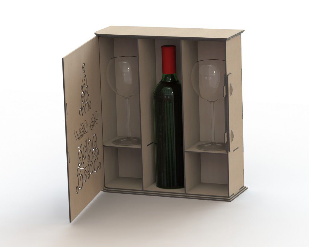 Laser Cut Wooden Wine Christmas Gift Pack Box
