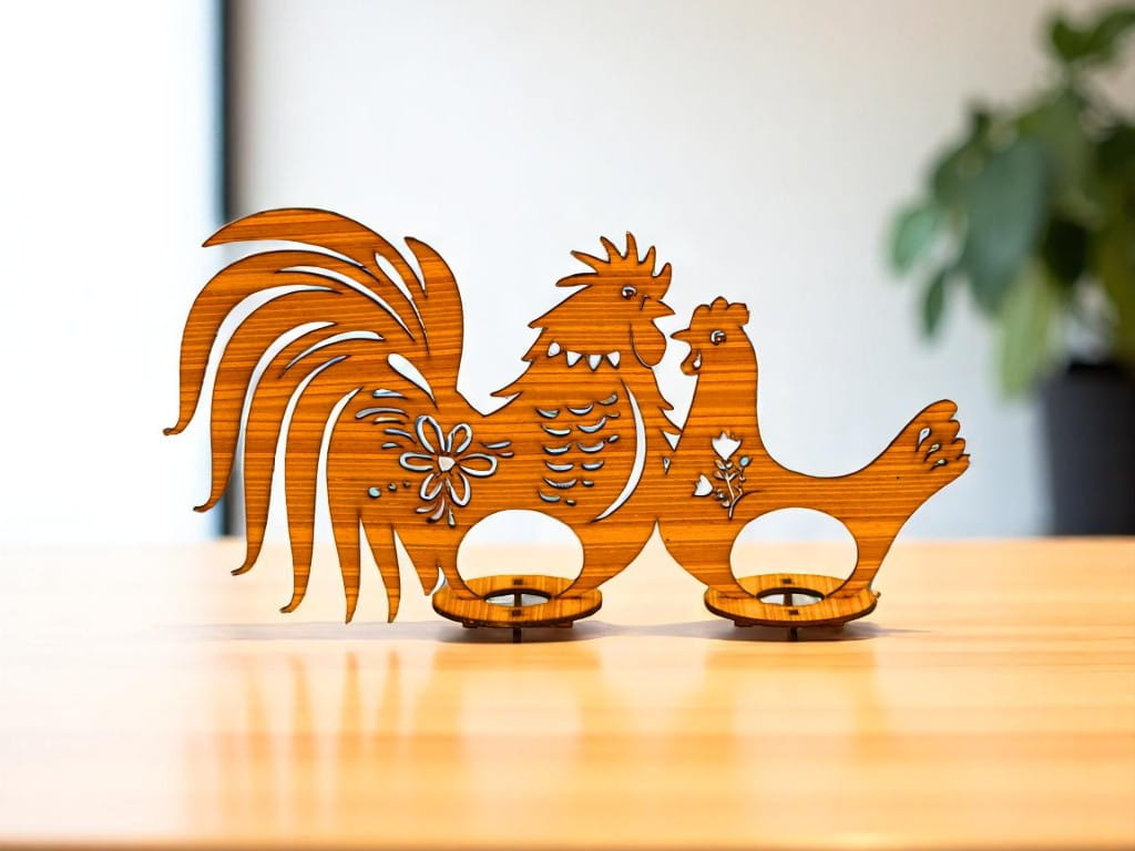 Laser Cut Rooster and Hen Easter Egg Holder Decor