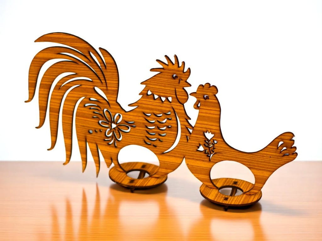 Laser Cut Rooster and Hen Easter Egg Holder Decor