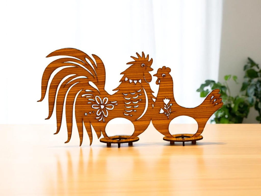 Laser Cut Rooster and Hen Easter Egg Holder Decor