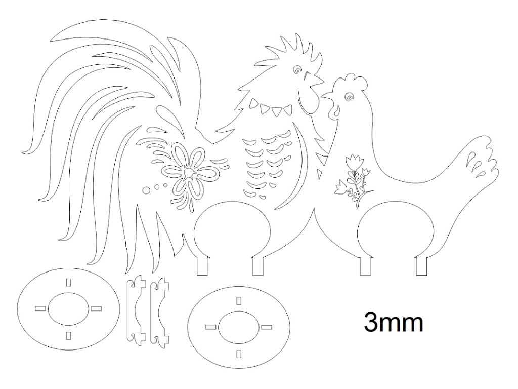 Laser Cut Rooster and Hen Easter Egg Holder Decor