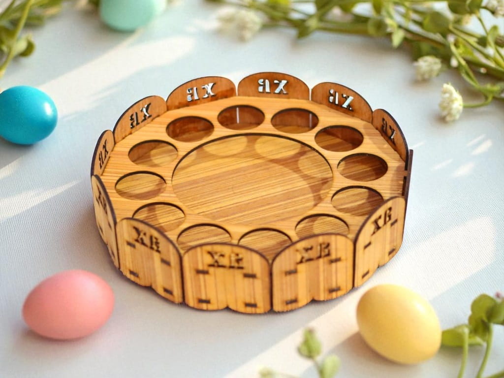 Laser Cut Wooden Round Easter Egg Holder Tray