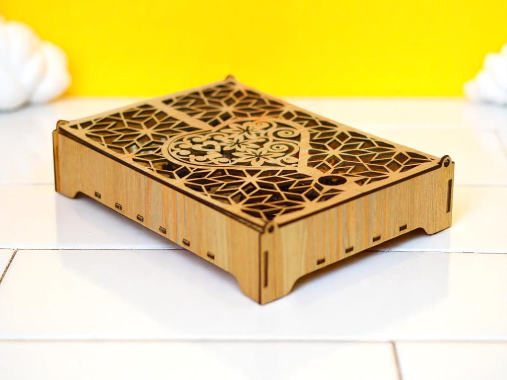 Laser Cut Wooden Jewelry Box with Heart Design