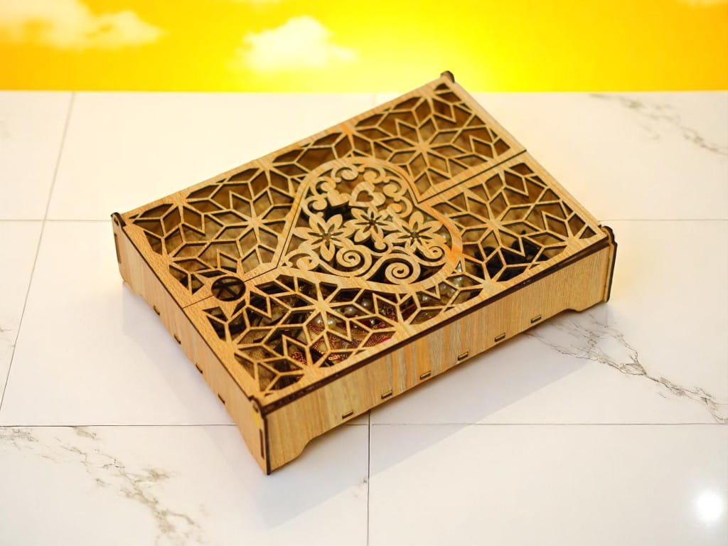 Laser Cut Wooden Jewelry Box with Heart Design