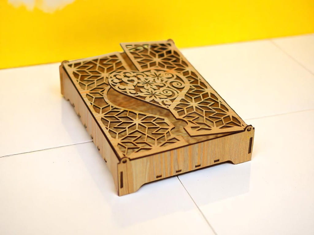 Laser Cut Wooden Jewelry Box with Heart Design
