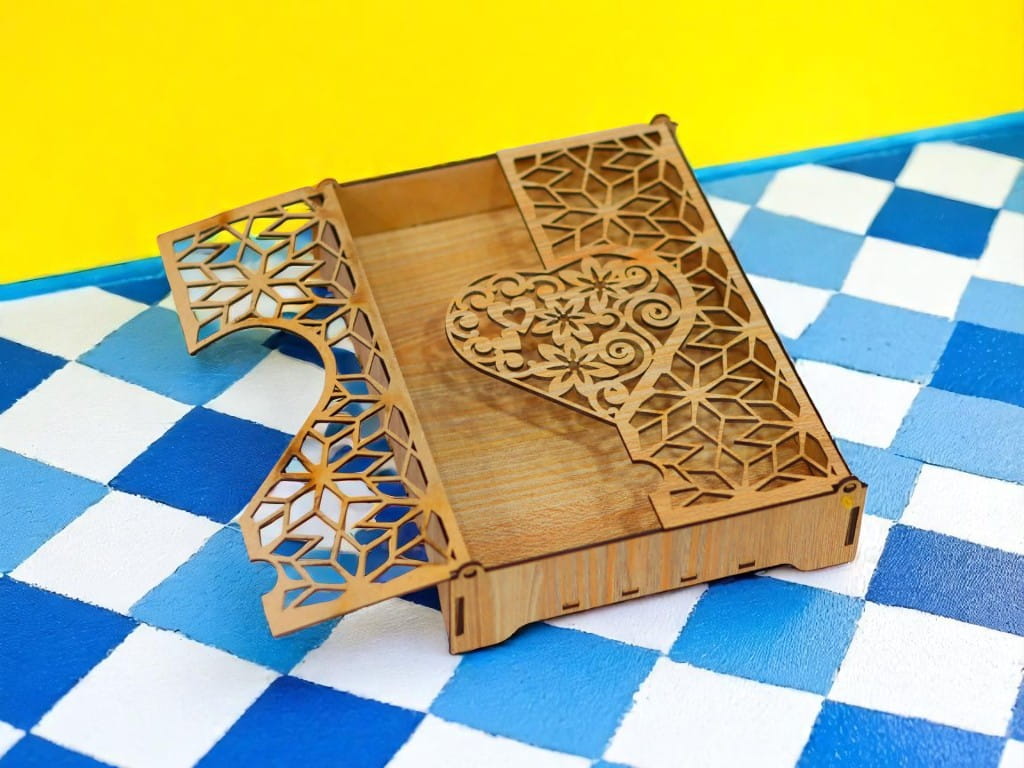 Laser Cut Wooden Jewelry Box with Heart Design