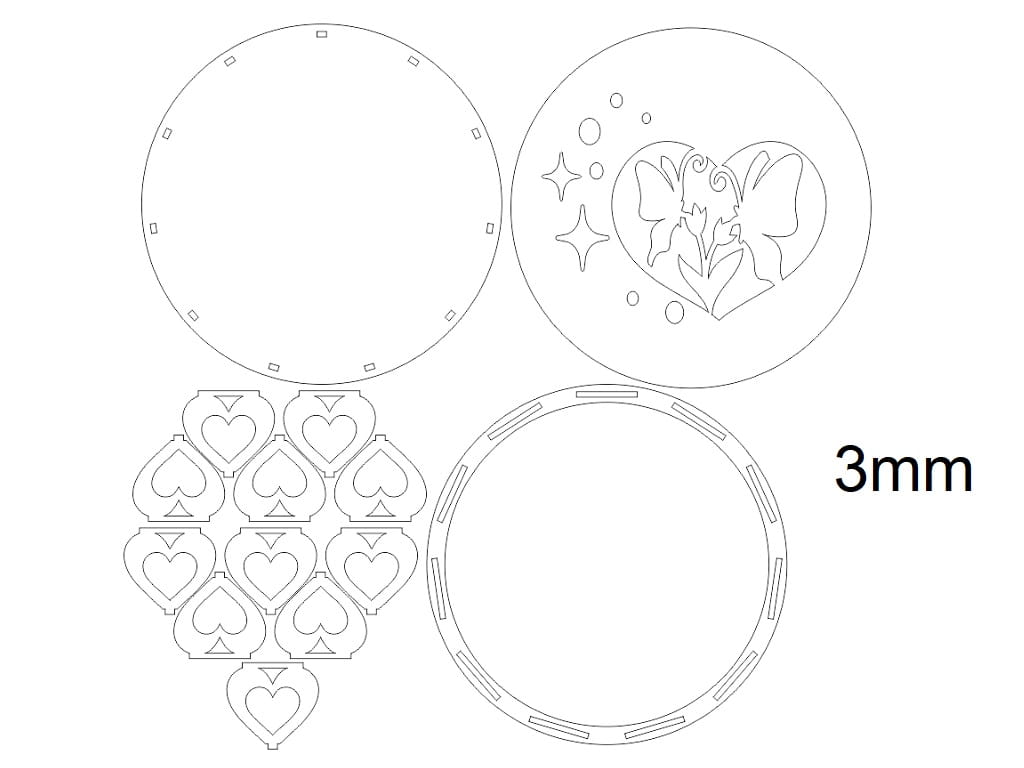 Laser Cut Wooden Round Box with Hearts