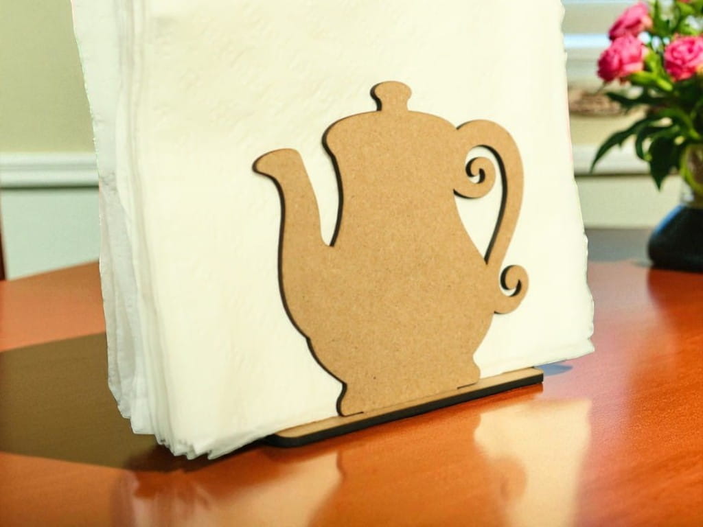 Laser Cut Kettle Shaped Napkin Holder Stand