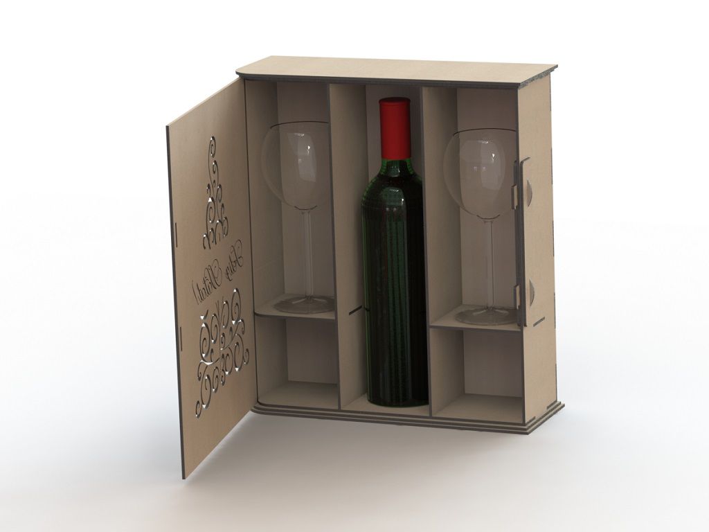 Laser Cut Wine Bottle and Glass Packaging Gift Box