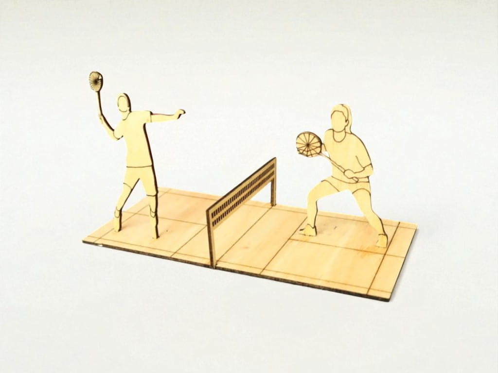 Laser Cut Badminton Court with Players Wood Model