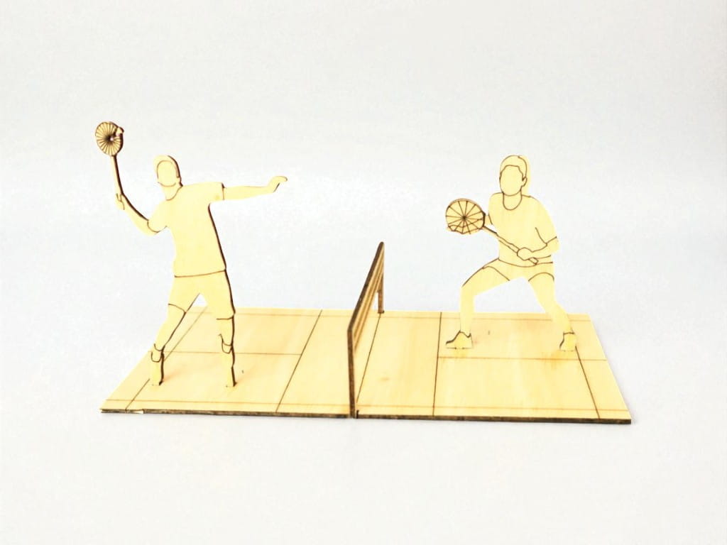Laser Cut Badminton Court with Players Wood Model
