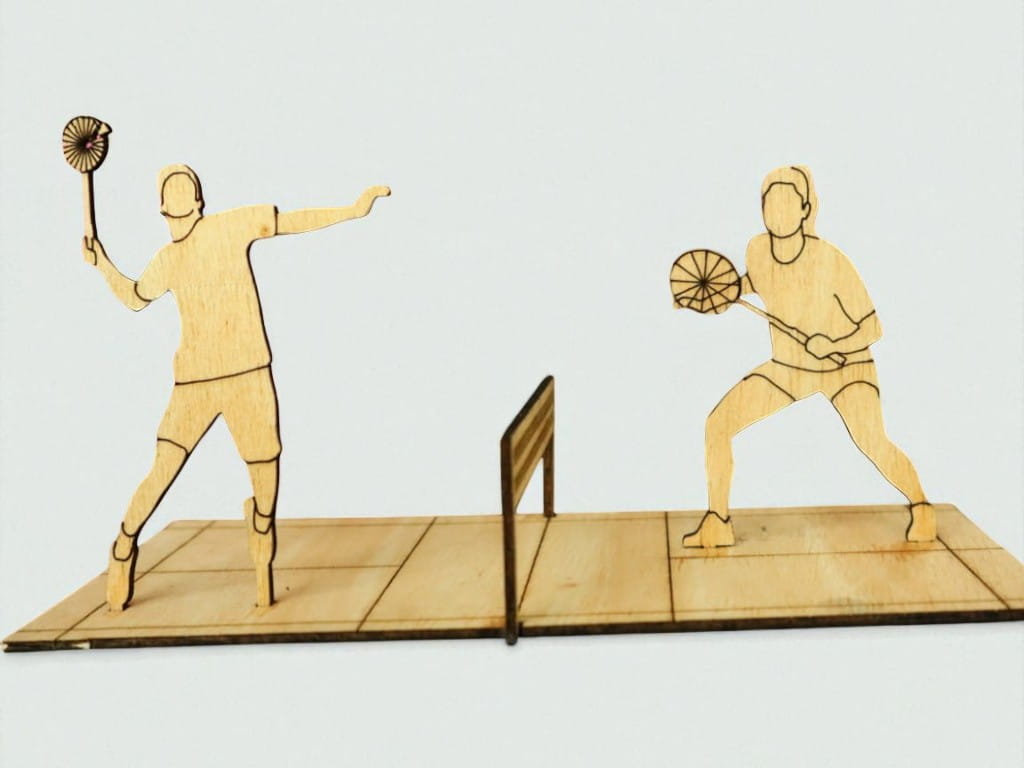 Laser Cut Badminton Court with Players Wood Model