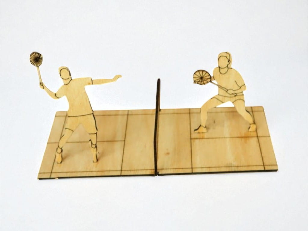Laser Cut Badminton Court with Players Wood Model