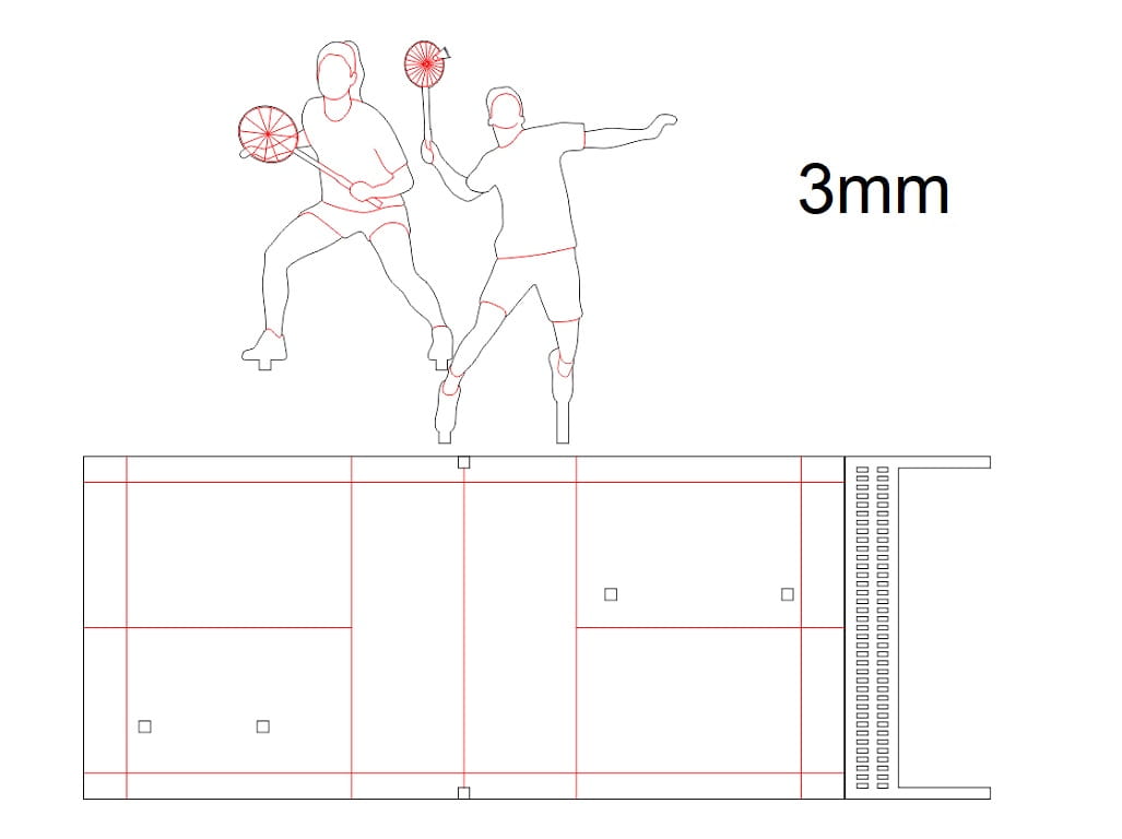 Laser Cut Badminton Court with Players Wood Model