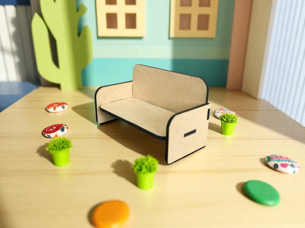 Laser Cut Miniature Dollhouse Wooden Sofa