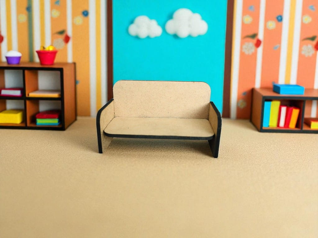 Laser Cut Miniature Dollhouse Wooden Sofa