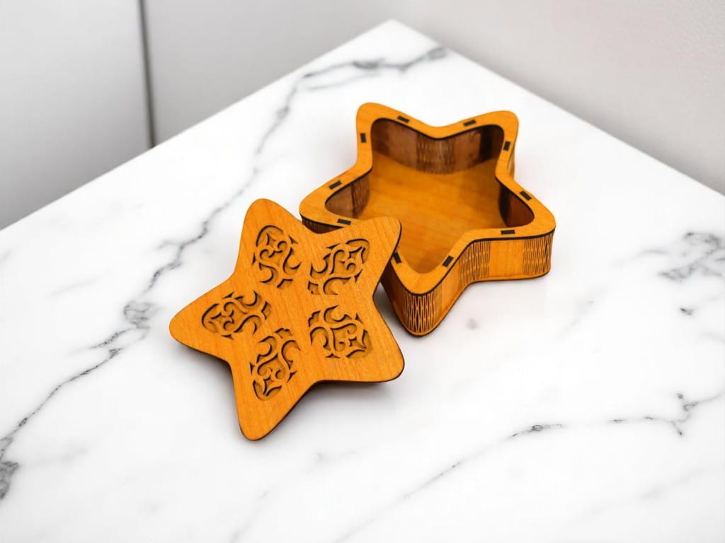 Laser Cut Star Shaped Wooden Gift Box with Lid